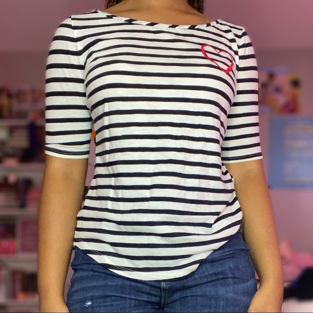 LOFT Soft Striped Embroidered Tee